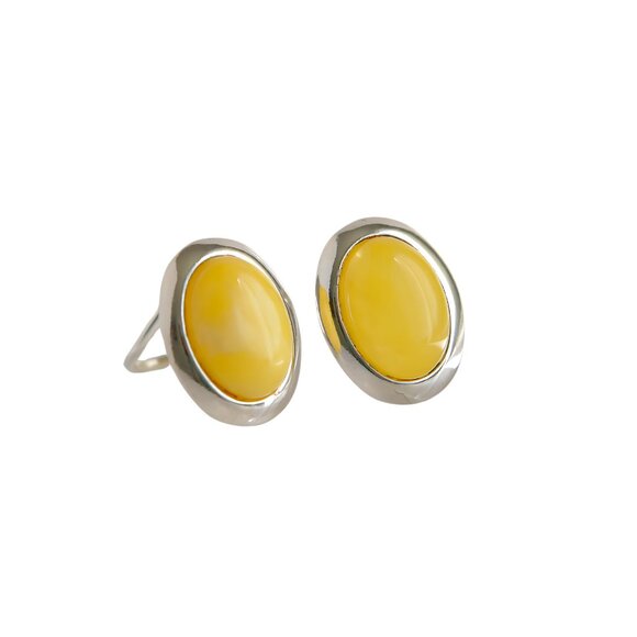 Butterscotch Baltic Amber Clip-On Oval Earrings in 925 Sterling Silver - Picture 1 of 5